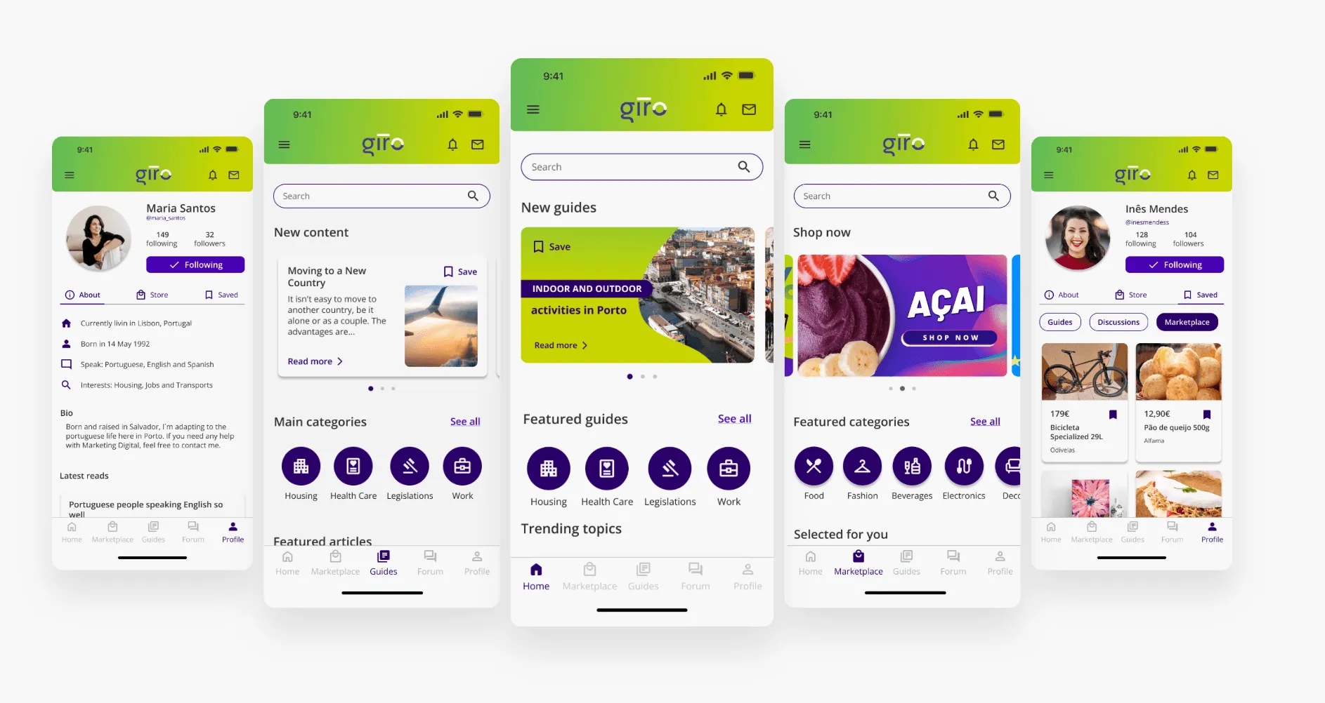 Giro app screens