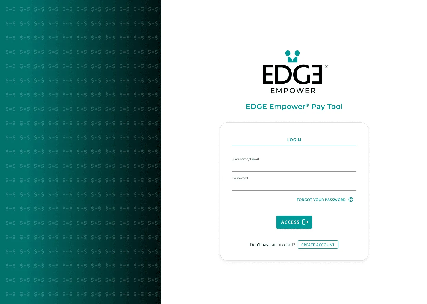 Pay Tool login screen